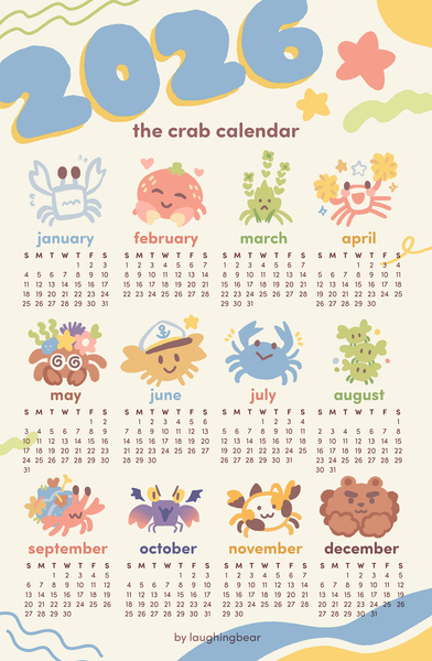 2026 Crab Calendar Print