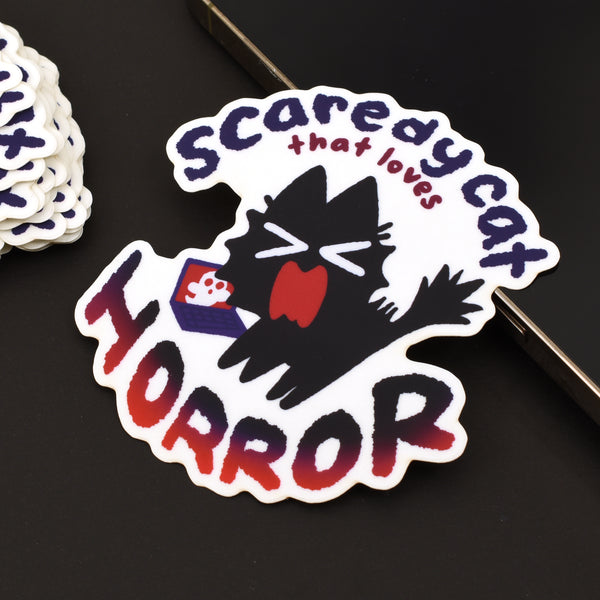 Scaredy Cat Loves Horror Vinyl Sticker